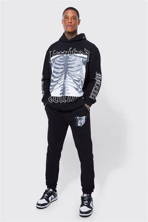 Oversized Skeleton Graphic Hooded Tracksuit Boohoo