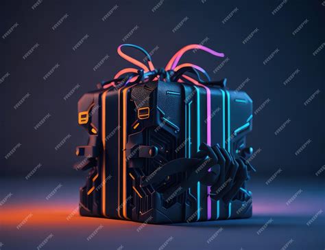 Premium AI Image | A gift box in cyberpunk style on a dark background