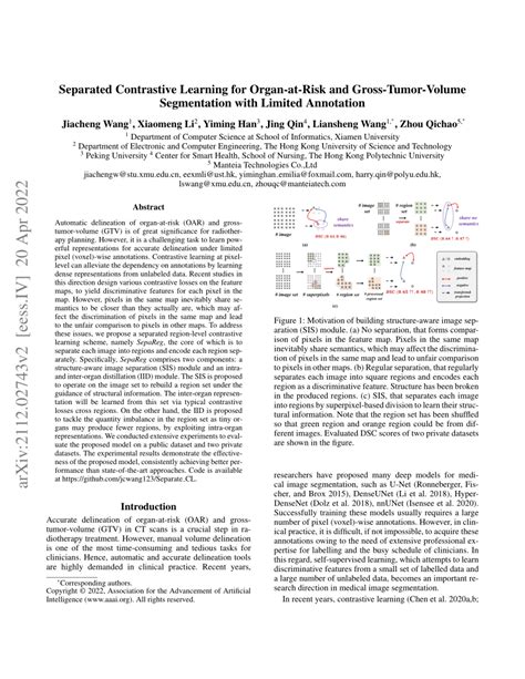 PDF Separated Contrastive Learning For Organ At Risk And Gross Tumor