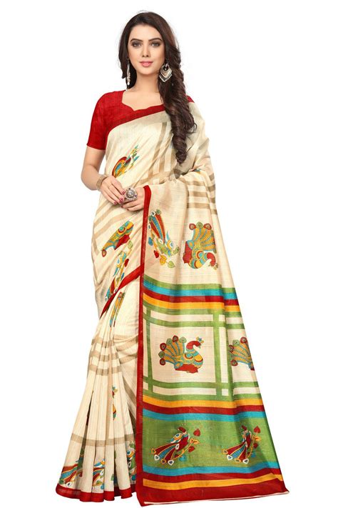 Shree Rajlaxmi Sarees Green And Beige Bhagalpuri Silk Saree Buy Shree