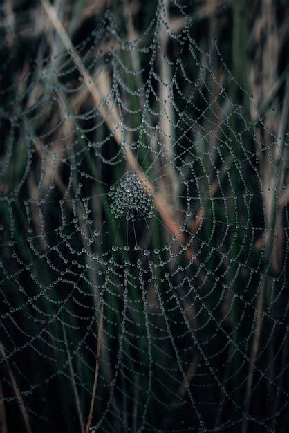 Premium Photo Close Up Of Spider Web With Dew