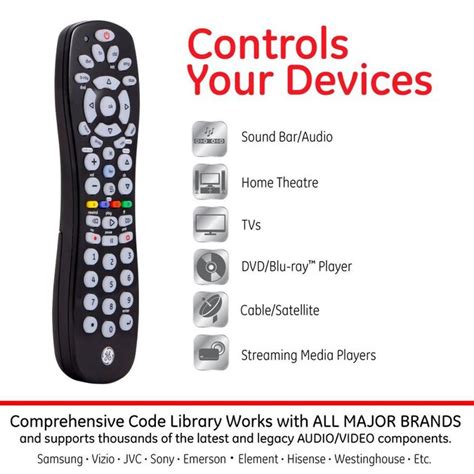 GE GE 6-Device Universal Remote Control, Infrared, Black in the ...