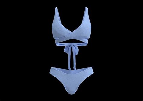 Blue Knitted Criss Cross Bikini Set Free VR AR Low Poly D Model CGTrader