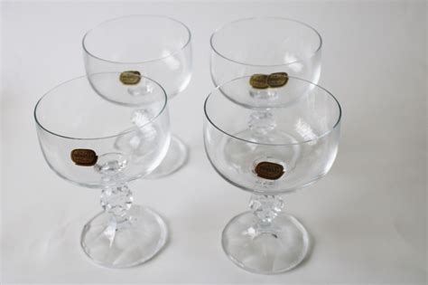 90s Vintage Czechoslovakia Bohemia Crystal Claudia Pattern Champagne Glasses