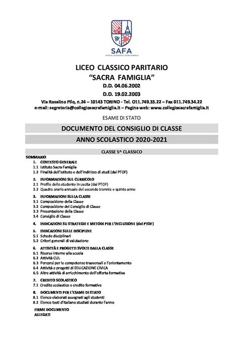 Documento 15 Maggio Classico Istituto Scolastico Sacra Famiglia