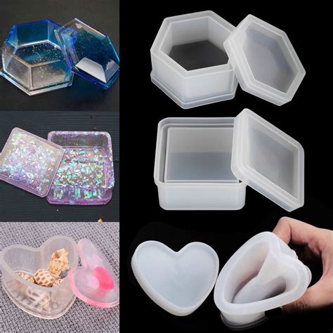 Tsv 3pcs Jewelry Box Silicone Molds Include Heart Box Mold Hexagon Box Mold Square Box Epoxy