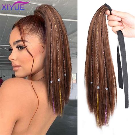 Extensiones de Cabello sintético con coleta trenzada cabello largo y