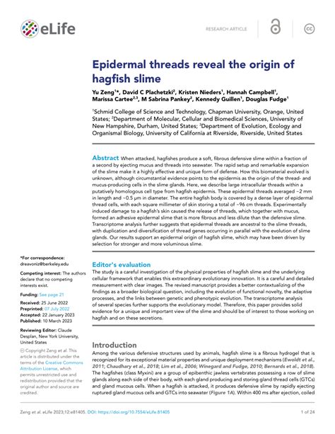 Pdf Epidermal Threads Reveal The Origin Of Hagfish Slime