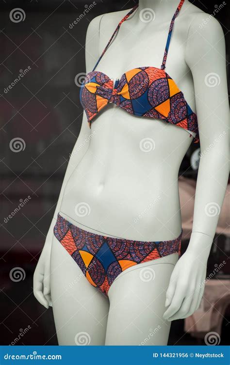 Colorful Bikini On Mannequin In Fashion Store Showroom For Women Stock