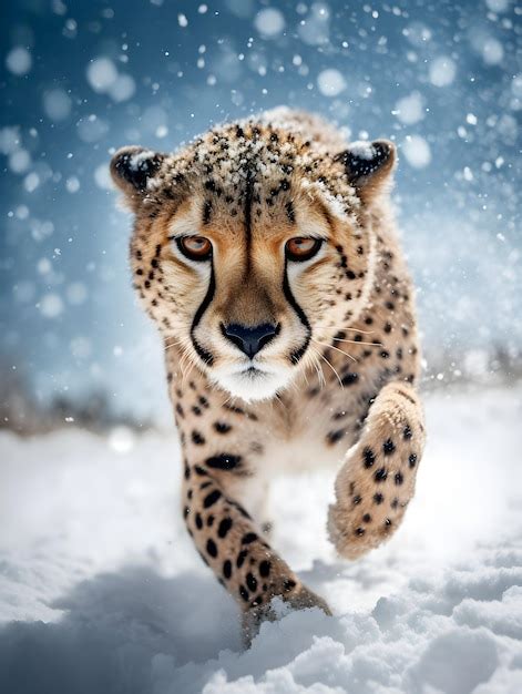 Premium AI Image | A cheetah running in the snow