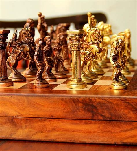 Buy Brown & Gold Wood & Roman Chess Set Brass Curio by Unravel India ...