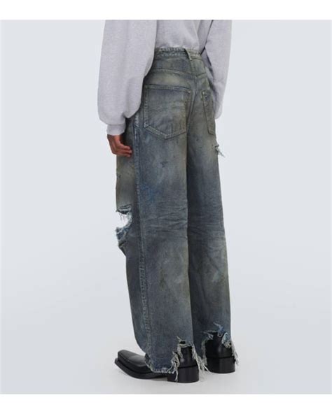 Balenciaga Distressed Wide Leg Jeans In Blue For Men Lyst Uk