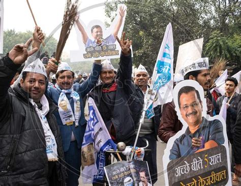 Image Of Aam Aadmi Party Aap Supporter Holding Cutout Of Arvind