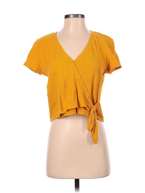 Texture And Thread Madewell 100 Cotton Solid Yellow Short Sleeve Top