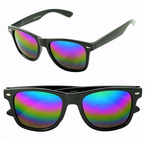 Classic Rainbow Mirrored Wayfarer Sunglasses Cool Black Shades W Spring Handles Sunglasses