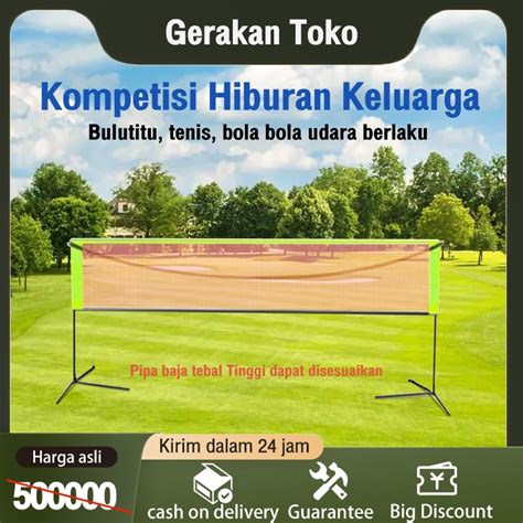 Jual Badminton Pole Net Tiang Jaring Bulu Tangkis Bulutangkis Bahan Nilon Impor Baja Karbon