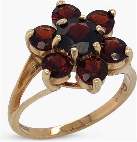 Vintage Fine Jewellery Second Hand 9ct Yellow Gold Garnet Cluster Ring