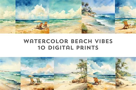 Beach Watercolor Digital Art INSTANT DOWNLOAD - Etsy