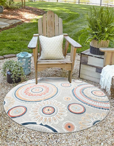 Gray 8 2 X 8 2 Rexford Botanical Indoor Outdoor Round Rug