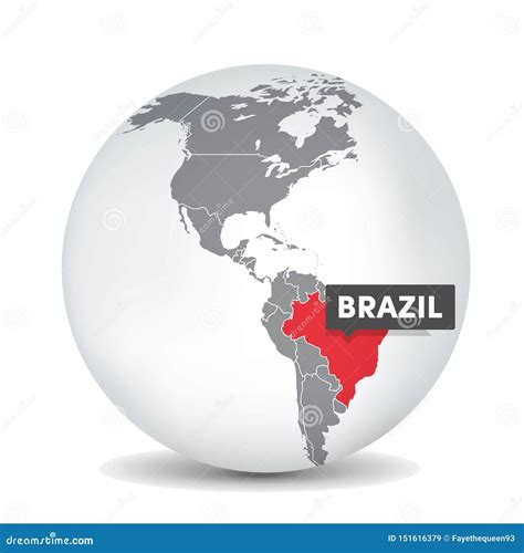 World Globe Map With The Identication Of Brazil Map Of Brazil Stock