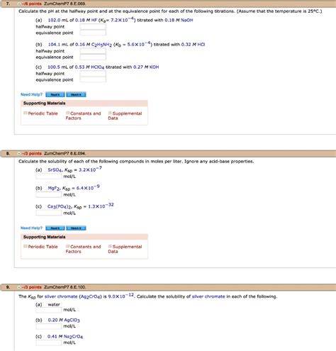 Solved 76 Points Zumchemp E069 Calculate The Ph At The Halfway