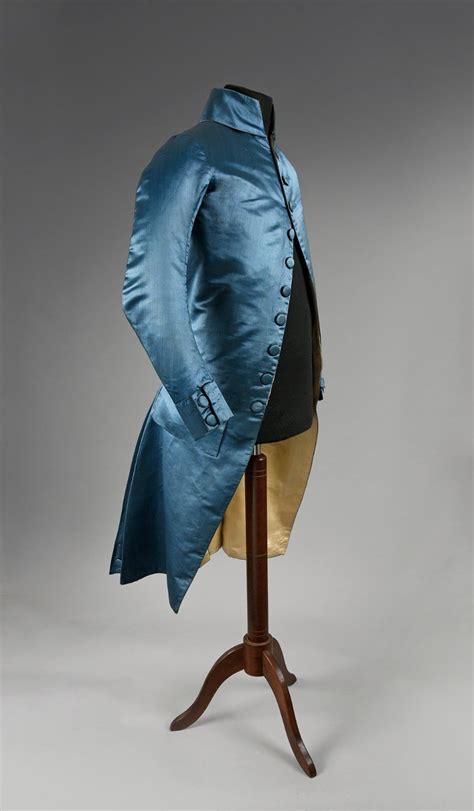 Formal Frock Coat France Late 18th Century Blue Silk Satin Fabric