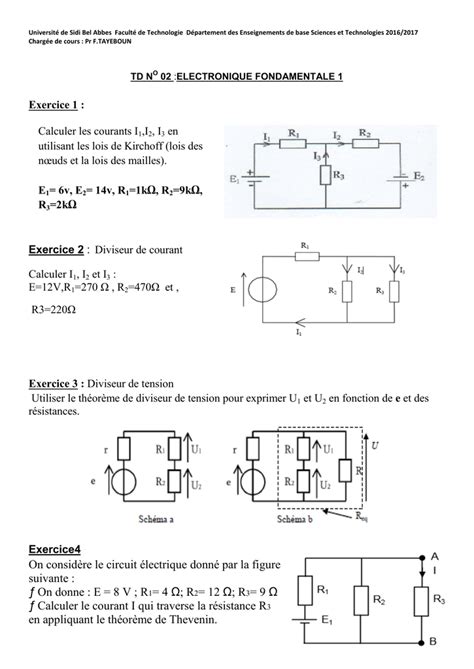 Circuit Lectrique Exercices