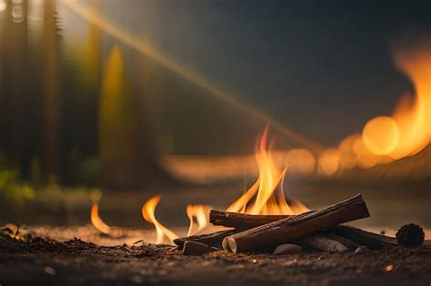 Premium Photo | A campfire with a burning wood in the background