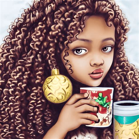 Animated Stunningly Beautiful Detailed Christmas Theme Melanin Brown Skinned Cute Girl With