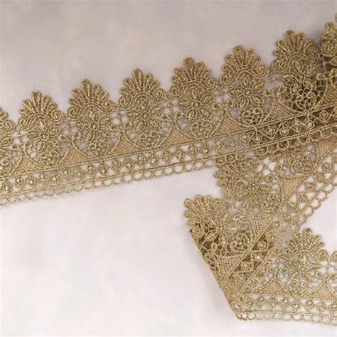 Scalloped Metalic Gold Lace Trim Gold Lace Fabric Golden Etsy