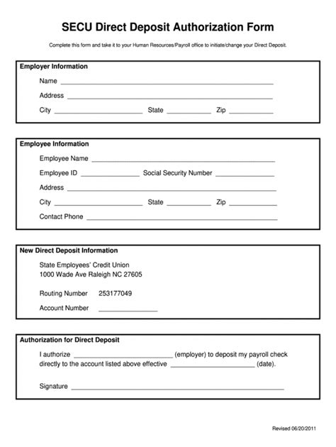 Employee Direct Deposit Form Template