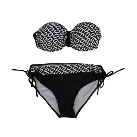 Kadın Siyah Zincir Desenli Astarlı Bikini Takım HZL24S LC206