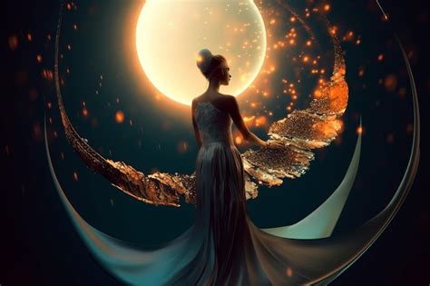 Premium AI Image A Woman Stands In Front Of A Full Moon With The