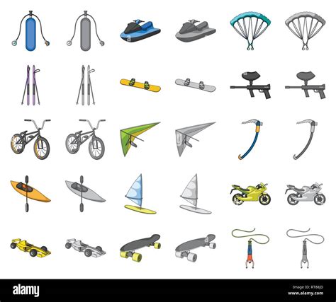 Extreme Sport Cartoon Monochrom Icons In Set Collection For Design