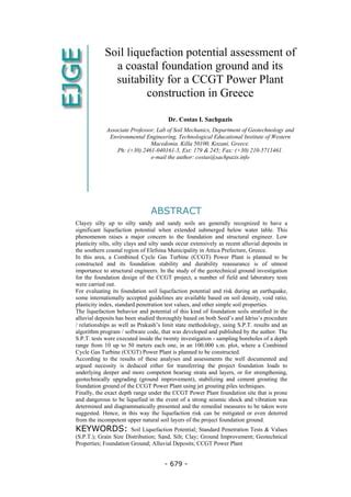 C Sachpazis Soil Liquefaction Potential Assessment For A Ccgt Power