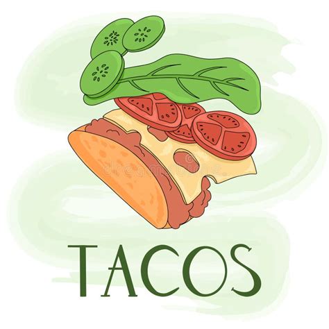 Taco Vector Cartoon Landing Page Template Hand Drawn Traditional