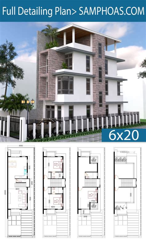 Narrow Lot House Plans 4 Bedrooms House 45 X 12 Meter Samphoas Plan