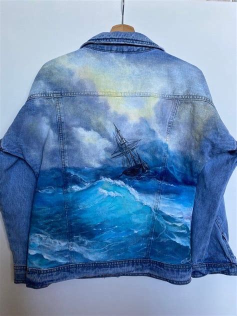 Hand Painted Denim Jacket Aivazovsky Seascape Painting Marine Etsy