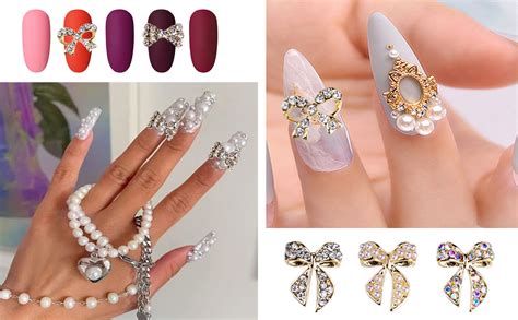 Amazon Kachimoo Nail Bows Charms Pcs Rhinestones Butterfly Nail