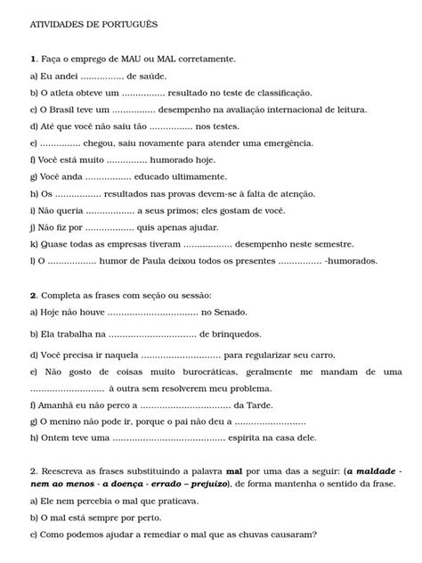 Exercícios de uso correto de mal e mau para o 5º ano Confira o