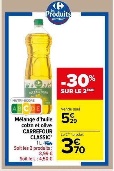 Promo Mélange D huile Colza Et Olive Carrefour Classic chez Carrefour