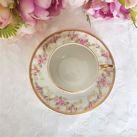 Antique Elite Works Limoges Tea Cup And Saucer Pink Roses