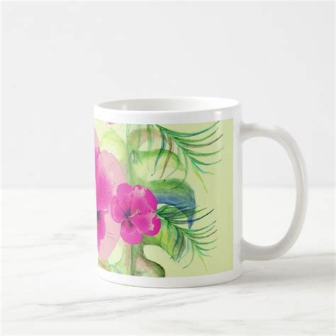 A Pink Flower On A Green Background Coffee Mug