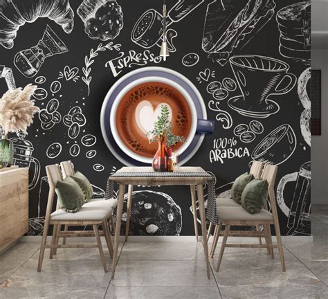 Coffee Shop Blackboard Style Wallpaper Mural | Silk Interiors Wallpaper ...