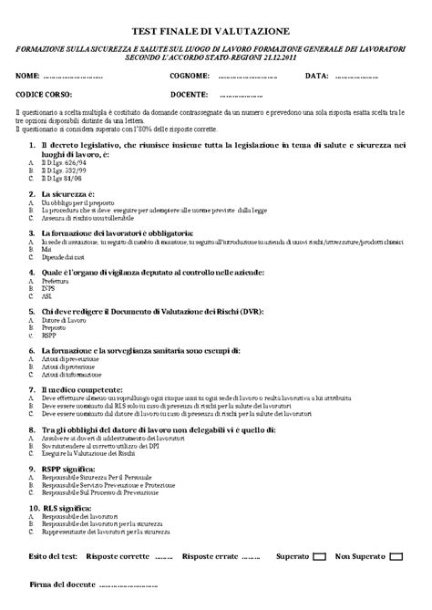 Risposte Test Sicurezza Sul Lavoro 2023 Pdf 9
