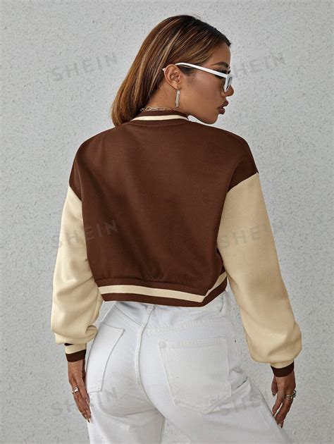 SHEIN EZwear College Jacke Mit Drop Shoulder Crop Aktuelle Trends