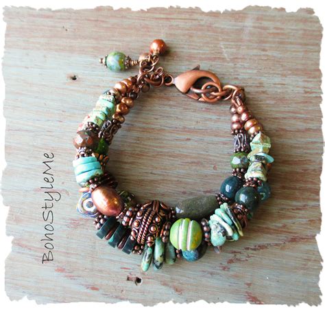 Bohemian Bracelet Green Beaded Boho Style Bracelet Bohostyleme