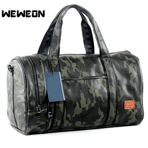 Men's PU Leather Sports Gym Bags Travel Duffle Tote Handbag for Men ...