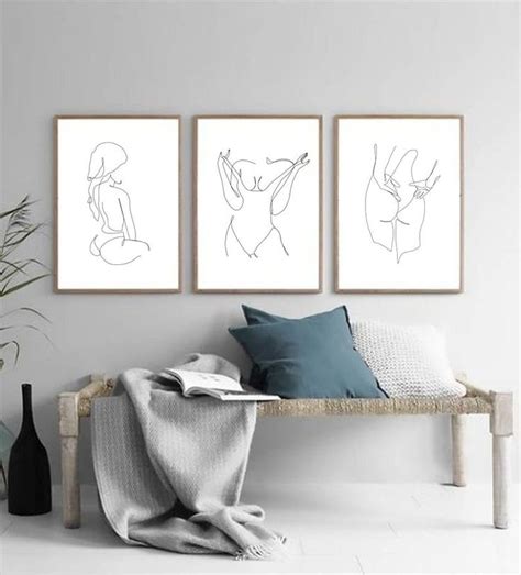 Female Nude Line Art Set Of Prints One Line Art Print Modern Minimalist Triptych