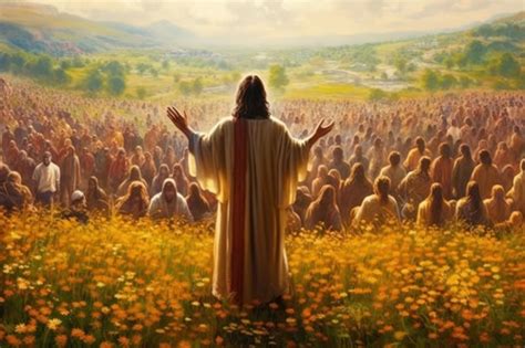 Premium Photo | Jesus christ reads a sermon in front of a crowd of believers